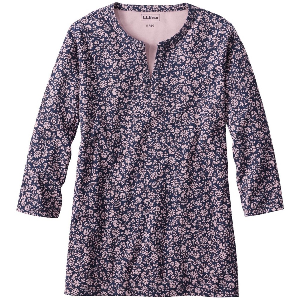 L.L.Bean Tee Women’s Three-Quarter-Sleeve Splitneck Tunic Print - Picture 2 of 9